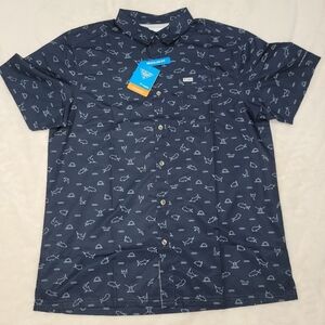 Columbia Men's Dark Blue Aquatic Pattern Shirt